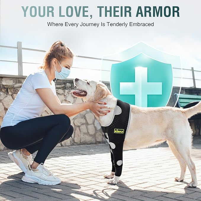Dog Elbow Brace & Dog Front Leg Brace to Stop Licking – Dog Elbow Protector & Hygroma Elbow Pads for Dogs, Breathable Dog Sleeves for Front Legs, Reflective, Cone Alternative – Both Legs, XS