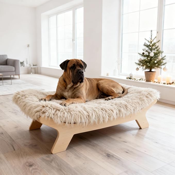 Extra Large Sized Elevated Dog Bed with Washable Cover, Natural XL Up to 90lbs