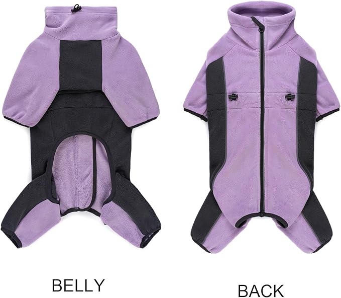 Fleece Dog Coat for Small Medium Dog,Pullover Pajamas Jumpsuit Bodysuit Puppy Coats with Legs, Pet Windproof Warm Cold Weather Jacket Full Body Vest Cozy Snowsuit Outfit Clothes (Purple, S)