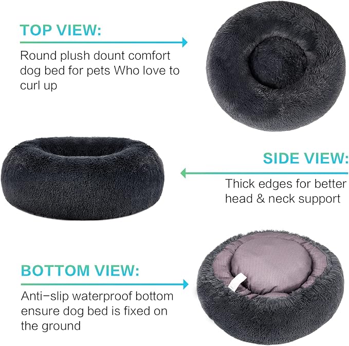 SAVFOX Calming Dog Bed, Anti Anxiety Dog Bed, Plush Donut Dog Bed for Small Dogs, Medium, Large & X-Large, Soft Fuzzy Comfy Dog Bed in Faux Fur, Washable Cuddler Pet Bed, Multiple Sizes XS-XL