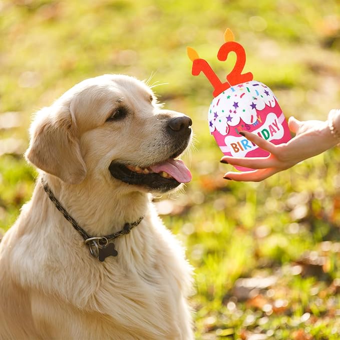 Dog Birthday Cake Toy Accessories for Girl Boy Gifts, Squeaky Plush Toy for Dog Birthday Party Decor Favor for Large, Medium and Small Dogs(12th,Pink)