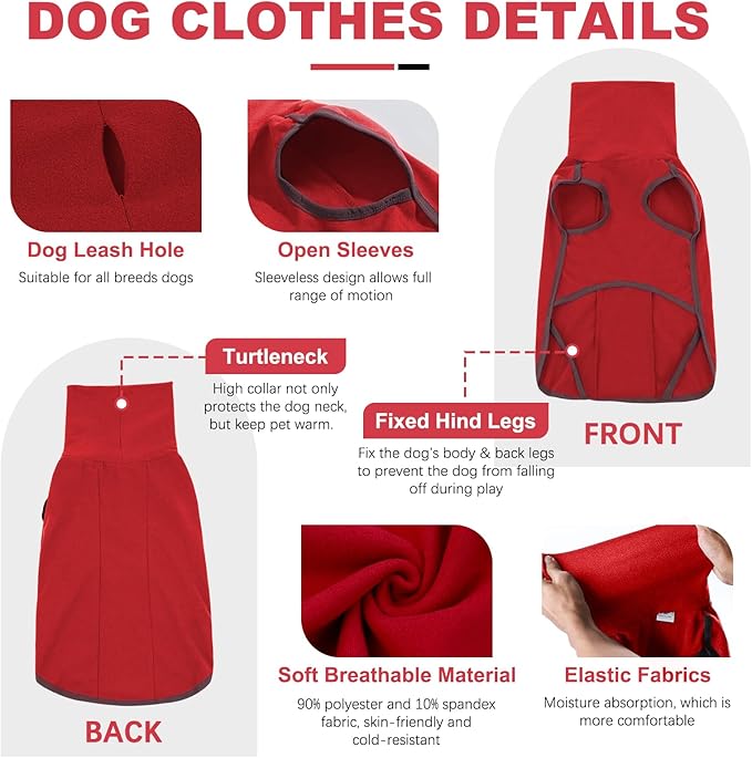 ROZKITCH Dog Winter Coat Soft Pullover Pajamas, Pet Windproof Warm Cold Weather Jacket Vest Cozy Jumpsuit Apparel Outfit Clothes for Xmas Walking Hiking Travel Sleep BRed 4XL