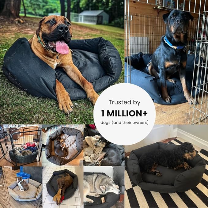 K9 Ballistics Tough Ripstop Oval Bolster Dog Bed, Calming Round Den Shape, Scratch Resistant, Machine Washable - Small, Taupe Premium Finish