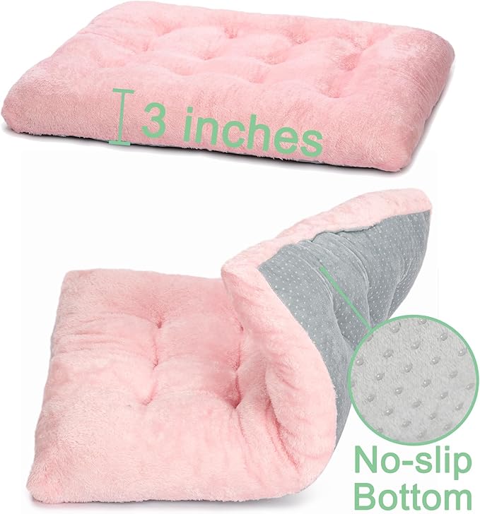 POMIU 2-Pack Washable Dog Bed, Deluxe Plush Crate Beds with Anti-Slip, Machine Washable Kennel Pad Sleeping Mat for Large, Medium and Small Dogs (2 Pack x Pink, 35.0" L x 23.0" W x 3.0" Th)