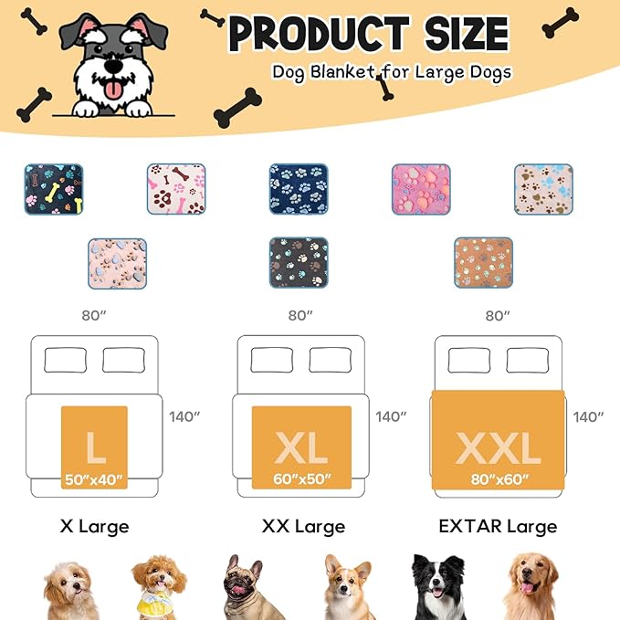 Rezutan Blanket for Large Dogs, Cat Flannel Washable Soft Pet Mat Throw Cover for Kennels-Beds, Sofas, Furniture Protection, Cute Paw Pattern, Black, 50x40 Inch