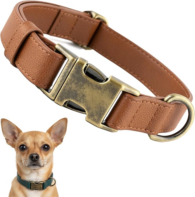 Dog Collars for Small Dogs Silicone Leather Dog Collars Soft Flexible Waterproof Odor-Proof Durable Thick Classic Adjustable Pet Puppy Collar(Brown, Small (9-14" Neck))