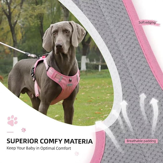 Dog Harness No Pull Adjustable Reflective,for Medium and Large Small Dog with Leash 59.06in (Pink, M)