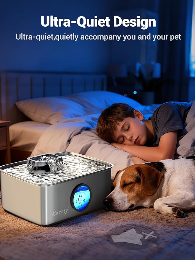 Kastty 15L/4 Gal Dog Water Fountain, Stainless Steel Large Pet Water Fountain with Water Level LED Light, Quiet Automatic Dog Water Bowl Dispenser for Dogs Inside Easy Cleaning FS79