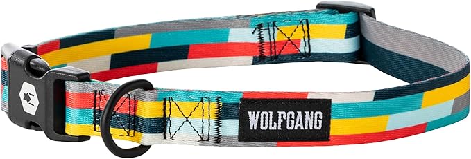 Wolfgang Heavy Duty, Adjustable Dog Collar with Quick Release Nylon Buckle for Walking & Training, Mixtape Print, Small