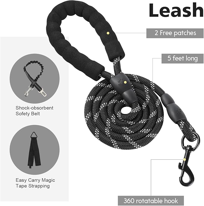 No Pull Tactical Dog Harness for Large Dogs, Escape Proof Molle Dog Vest Harness and Leash Set, Adjustable Military Service Dog Harness with Handle for Medium Large Dogs(Black, L)