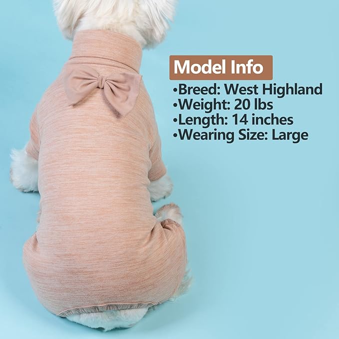 KYEESE Dog CoatsTurtleneck Stretchy Pet Pjs Dog Sweater Super Soft Warm Material Dogs Pajamas with Bowtie Pet Onesie for Small Dogs Cold Weather Coat, Khaki,L