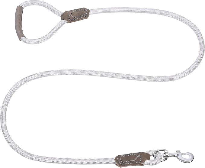 Mile High Life | Premium Leather Dog Leash | Strong Rope Leash | Leather Handle | Zinc Alloy Strong Clasp | Small Medium Large Dogs | 4/5/6 Feet(Sliver, 72 Inch (Pack of 1))