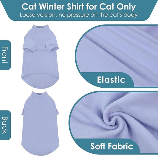 SUNFURA Turtleneck Sweater for Cat, Sphynx Cats Shirt Hairless Cat Sweaters with Sleeves, Warm and Soft Kitten Pullover Fleece Winter Pajamas Jumpsuit for Puppy Cats, Blue L