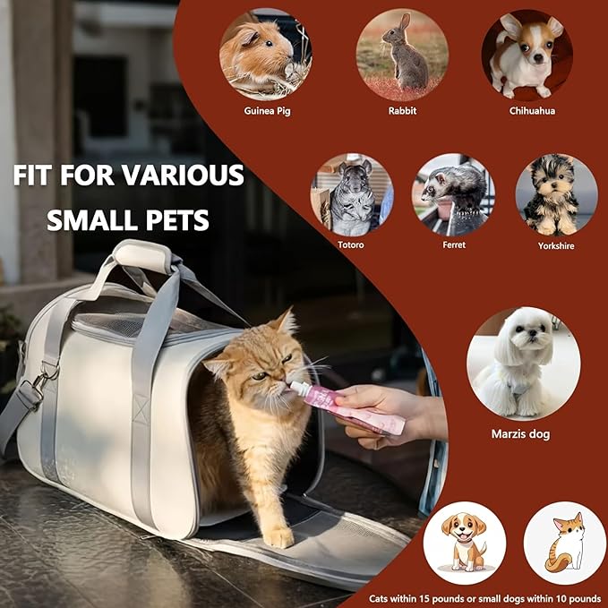 Cat Carriers Dog Carrier Pet Carrier for Smallr, Soft-Sided Cat Backpack & Dog Travel Bag, Carrier for Small Dogs & Cats Under 15 lbs, Puppy Crate & Cat Kennel in Grey（16.54*9.45*10.24inch）
