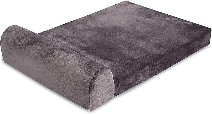 Internet's Best Memory Foam Lounger Pet Bed - Medium - 36 x 24 Inch - Ultra Soft Plush Pet Bed - Headrest Pillow Top - Gray