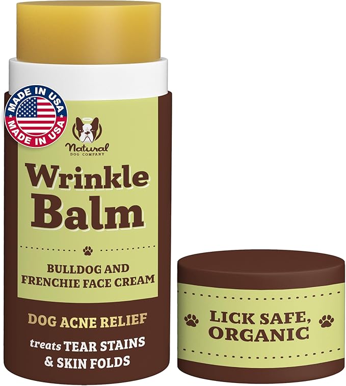 Natural Dog Company Wrinkle Balm, 2 oz. Stick, Dog Lotion for Dry Itchy Skin, Cleans Wrinkles, Yeast Infection Treatment for Dogs, Plant Based, Frenchie Dog Accessories, Made in USA