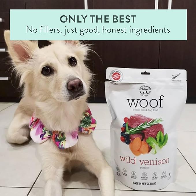 The New Zealand Natural Pet Food Co WOOF Freeze Dried Dog Food - Wild Venison Recipe,High Protein Dog Food Toppers, Freeze Dried Meals & Treats,2.2 lb