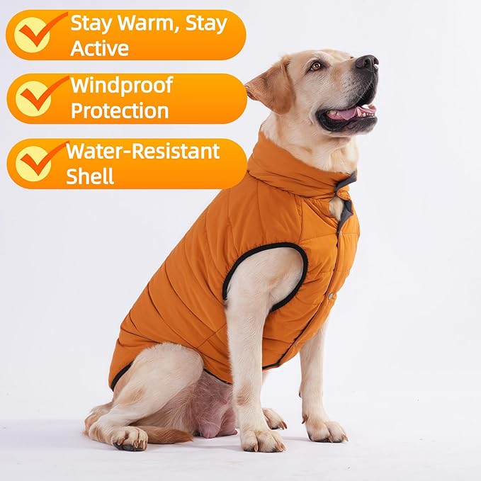 LovinPet Reversible Dog Puffer Coat for Medium & Large Dogs, Down‑Insulated Winter Jacket, Water‑Resistant & Wind‑Resistant, Anti‑Static, Dual-Sided Khaki & Grey for Cold Weather,2XL