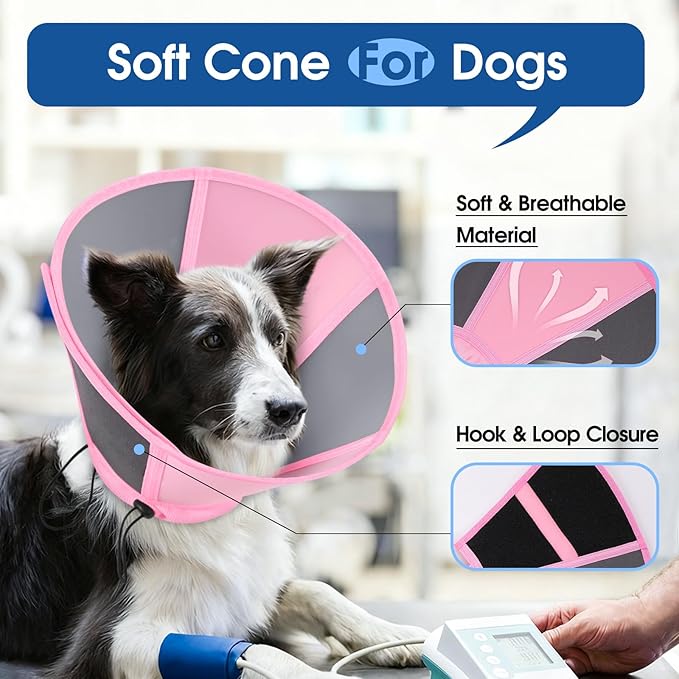 SUNFURA Dog Cone - Soft Cone for Dogs to Stop Licking, Comfy Dog Cones E-Collar Alternative After Surgery, Adjustable Dog Recovery Collar for Wound Care, Spay, Neuter, Pink Small
