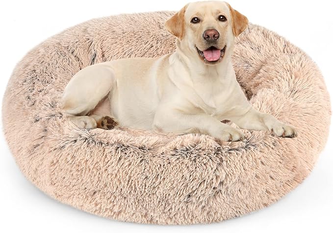 NOYAL Calming Dog Bed Donut Anti Anxiety Fluffy Dog Bed for Small Medium Dog and Cat