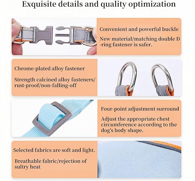 NOWFRESH Cats and Small Dogs Harness and Leash for Walking - Escape Proof Soft Adjustable Vest, Breathable with Reflective Strips for Easy Control（Blue and Orange）