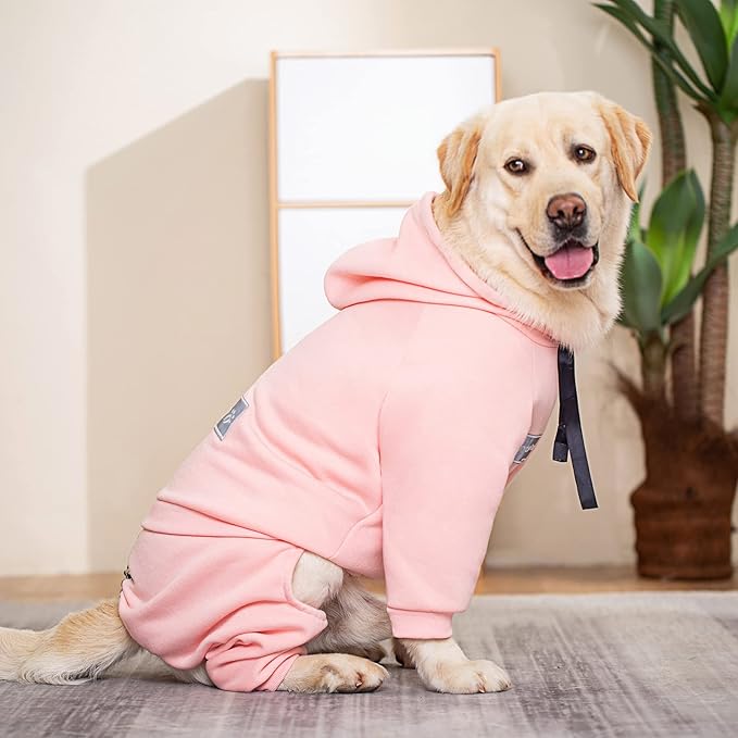 Dog Hoodies Winter Coat for Large Medium Dogs, Pullover 9 Legs Warm Coat Hooded Sweatshirt, Fleece Hoodie for Cold Weather (Pink, 6X-Large)