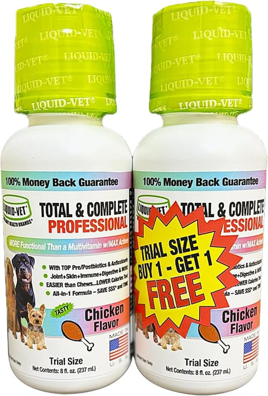 LIQUID-VET Total & Complete Support for Dogs – Joint, Allergy, Digestive & Immune Health – 10 Active Ingredients in 1 - Made for Picky Eaters (8 Fluid Ounces, Chicken)