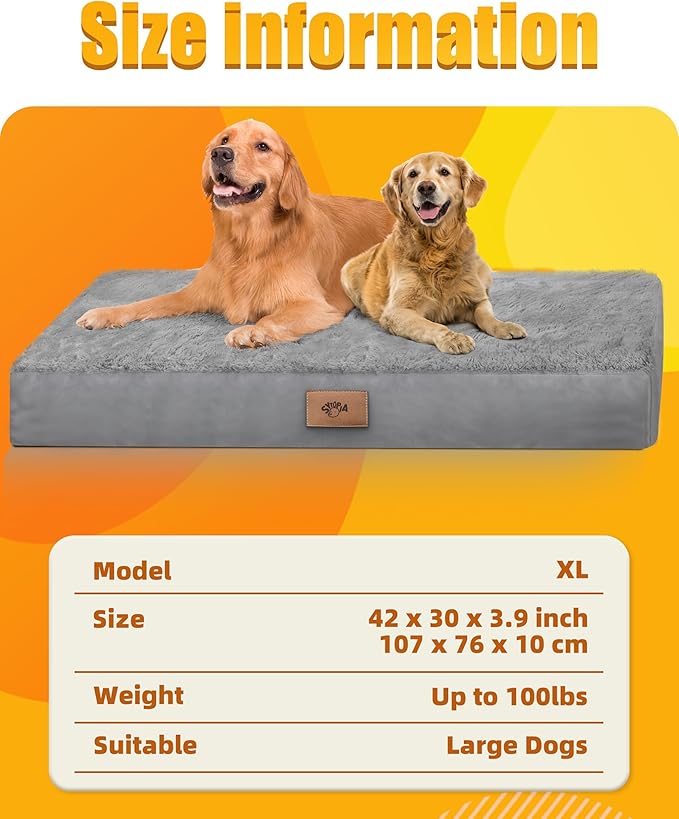 Sytopia 42 Inch Orthopedic Dog Bed for Large Dogs, Chew Proof Extra Large Pet Bed, Washable Waterproof Removable Cover, Anti-Slip Bottom, Durable Crate Mattress for Indoor Outdoor, XL