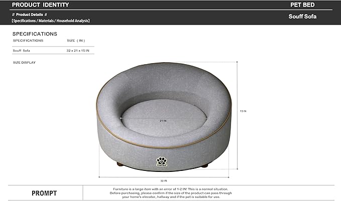 Dog Sofa Couch for Medium to Large Dogs, Memory Foam Dog Sofa Bed, Modern Elevated Pet Couch Bed with Wooden Legs for Medium and Large Dogs(Grey)