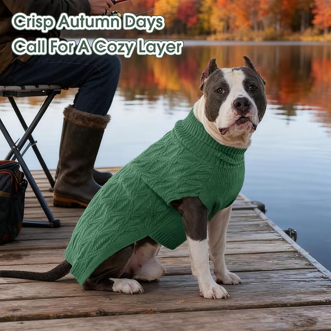 FUAMEY Dog Sweaters for Extra Large Dogs,Cold Weather Dog Knitwear,Thick Warm Dogs Turtleneck,Pet Pullover Cable Sweater,Pets Winter Clothes for Labrador,Golden Retriever Green XL
