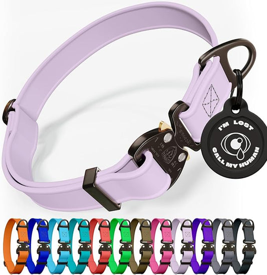 Biothane Dog Collar with Cobra Buckle - Made in USA - QR Code Dog Tag ID Included - Adjustable Heavy Duty Dog Collars for Medium Large Dogs - Waterproof Military Grade Tactical Collar for Dogs