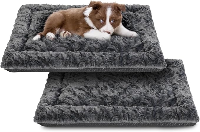 2 Pack Washable Dog Bed for Large Medium Small Dogs, Deluxe Plush Dog Crate Mat with Anti-Slip, Washable Orthopedic Durable Kennel Pad for Pet Sleeping Puppy(Dark Grey, 24"*17.5"*1.5")