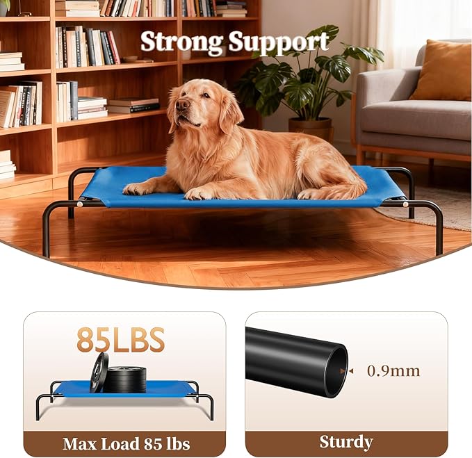 Elevated Dog Bed for Large Dogs, Washable Raised Cot with Skid-Resistant Feet, Waterproof Cooling Dog Beds with Oxford Cloth, Indoor/Outdoor Use, Blue 50in