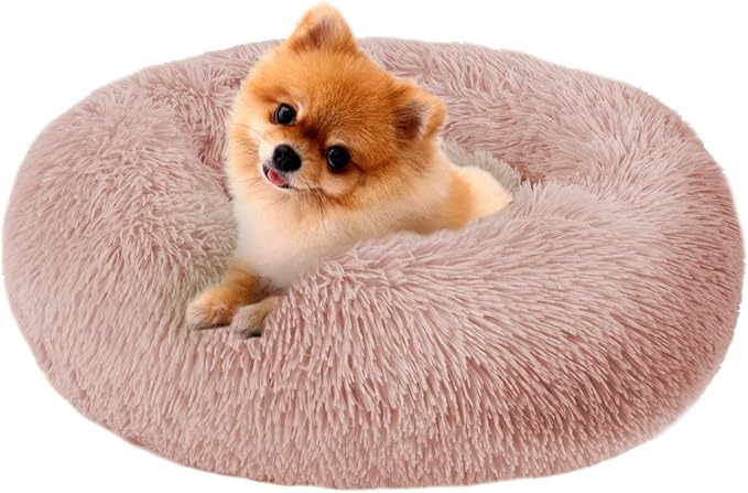 MFOX Calming Dog Bed (S/M/L/XL) for Medium and Large Dogs Comfortable Pet Bed Faux Fur Donut Cuddler Up to 15/30/50/90lbs