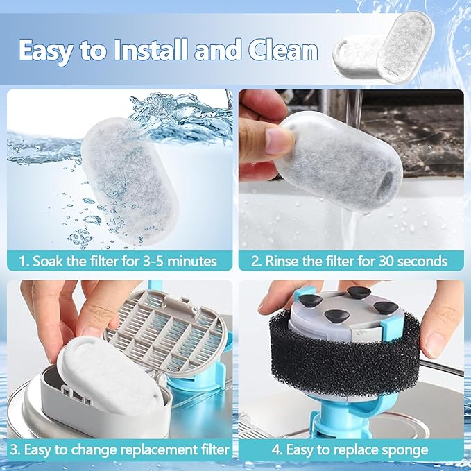 24 Pack Cat Water Fountain Filter, Cat Fountain Replacement Filters for Stainless Steel Pet Dispenser, 12 Filters with 12 Sponges Pet Fountain Filter Replacement