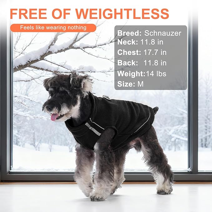 BEAUTYZOO Dog Fleece Vest Sweater Winter Jacket Zip Up Warm Pullover Step-in Dog Clothes with D-Ring Leash Cold Weater Reflective Coat Hoodie for for XS S M Dogs Puppy Cat Boy or Girl, Black Small