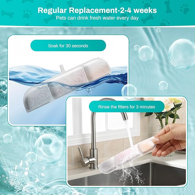 6 Packs Replacement Filters for Battery Operated Cat Water Fountain, 6 Set Pet Fountain Filter for 84oz/2.5L Wireless Cat Drinking Fountain Indoor, Stainless Steel Cordless Multi-Filtration System