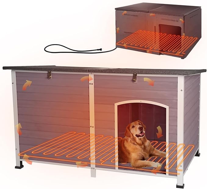 Large Heated Dog House Outdoor XL Insulated Dog House Weatherproof Dog Kennel ((with Heating Pad & Liner), Extra Large Heated Dog House (AIR64-XXL-HP))