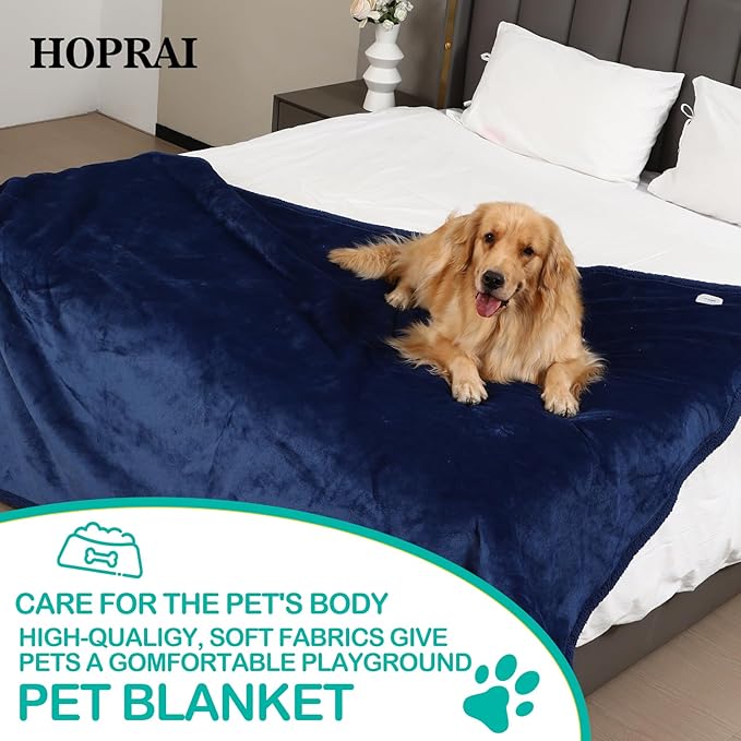 Waterproof Pet Blanket for Medium Large Dogs Washable Fluffy Thick Jacquard Shag Fleece Warm Sherpa Pet Blanket Cats Puppy Couch Protection (Navy Blue XL57*85inches)