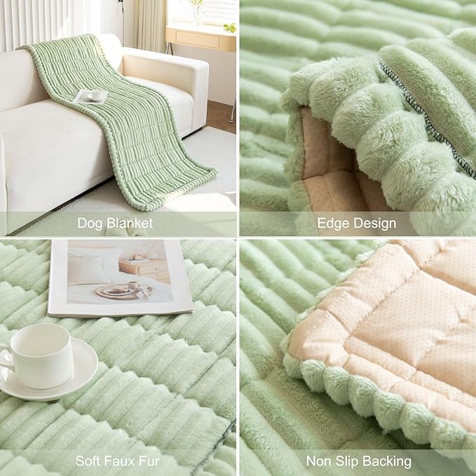 Faux Fur Plush Dog Couch Cover 3D Stripe Fuzzy Sofa Cover Non-Slip Fluffy Dog Bed Cover Pet Blanket Sofa Couch Furniture Protector for Puppy Large Dog Cat (Green,28"x70")