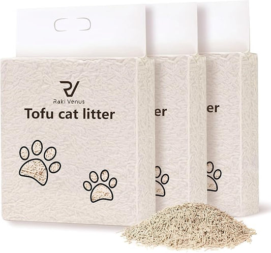 Raki Venus Tofu Cat Litter - Strong Clumping, Ultra Absorbent, Odor Control, Flushable, Low Tracking, Low Dust Tofu Litter Pellets - 3 Packs/18LB (Original Flavor)