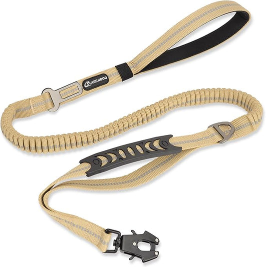 Heavy Duty Tactical Dog Leash, 4-6FT Shock Absorbing Tactical Leash with 2 Padded Handles, Metal Carabiner Clip,Car Seatbelt, Reflective Heavy Duty Leashes for Medium Large Dogs (Brown)