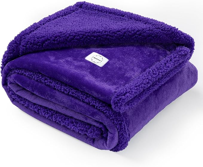 Purple King Size Bed Covers Waterproof Sherpa Fleece Pet Blankets for Big Dogs 85x85in Reversible Leakproof Blanket Beds Couches Cover Fluffy Cozy Warm Sofa Mat-Purple,XXL-85x85in