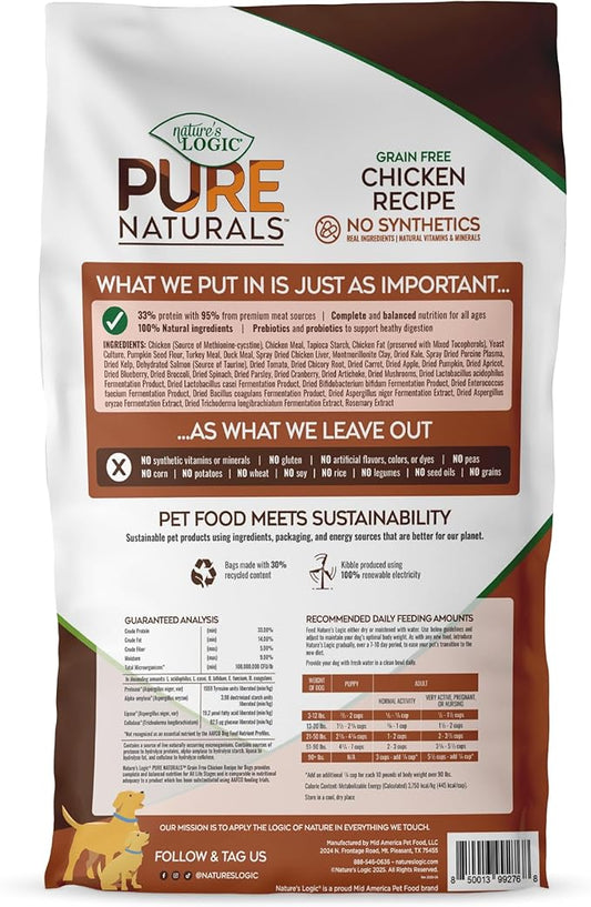 NATURE'S LOGIC Pure Naturals™ 100% Natural Grain-Free Chicken Recipe Synthetic-Free Dry Dog Food, 24 lbs