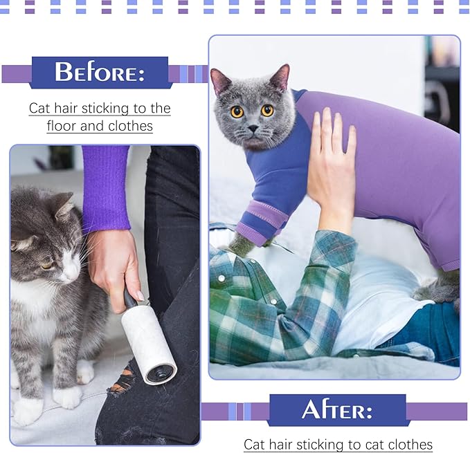 Sticky Hair Cat Clothes, Prevent Hair Loss Cats Pajamas, Turtleneck Cat Sweaters for Cats Only, Kitten Onesie Shirts Apparel Jumpsuit, Recovery Suit After Surgery, Purple XXL