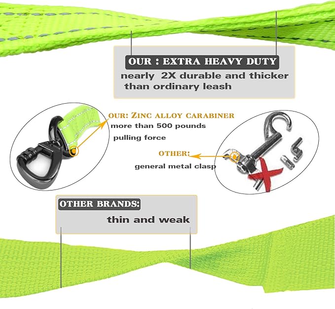 Heavy Duty Dog Leash Especially for Large Dogs Up to 150lbs, 4 Ft Reflective Dog Walking Training Shock Absorbing Bungee Leash with Car Seat Belt Buckle, 2 Padded Traffic Handle for Extra Control