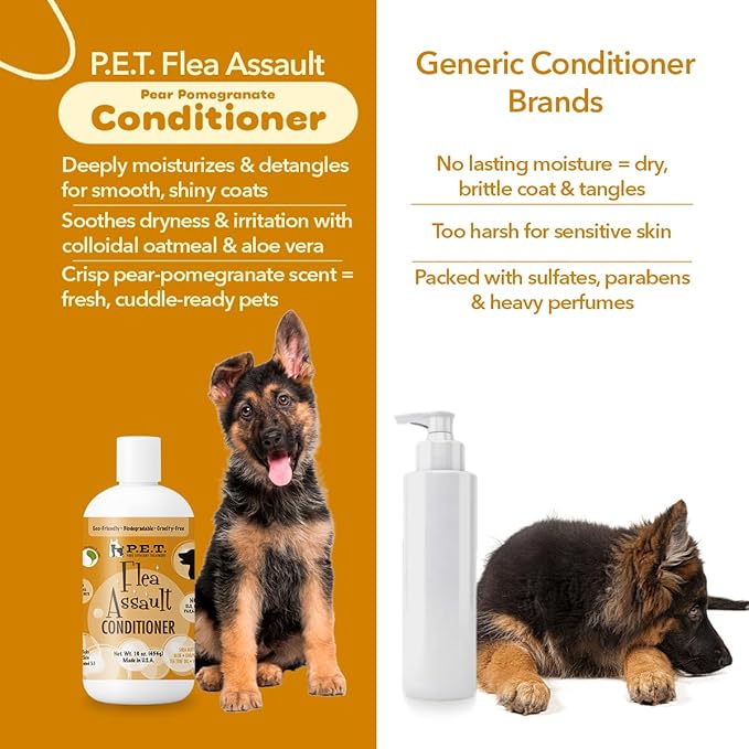 P.E.T. Flea Assault Pear & Pomegranate Dog & Cat Conditioner, 16 oz | Deep Moisture, Detangles & Soothes Sensitive Skin | Sulfate-Free, pH-Balanced Cosmetic Formula