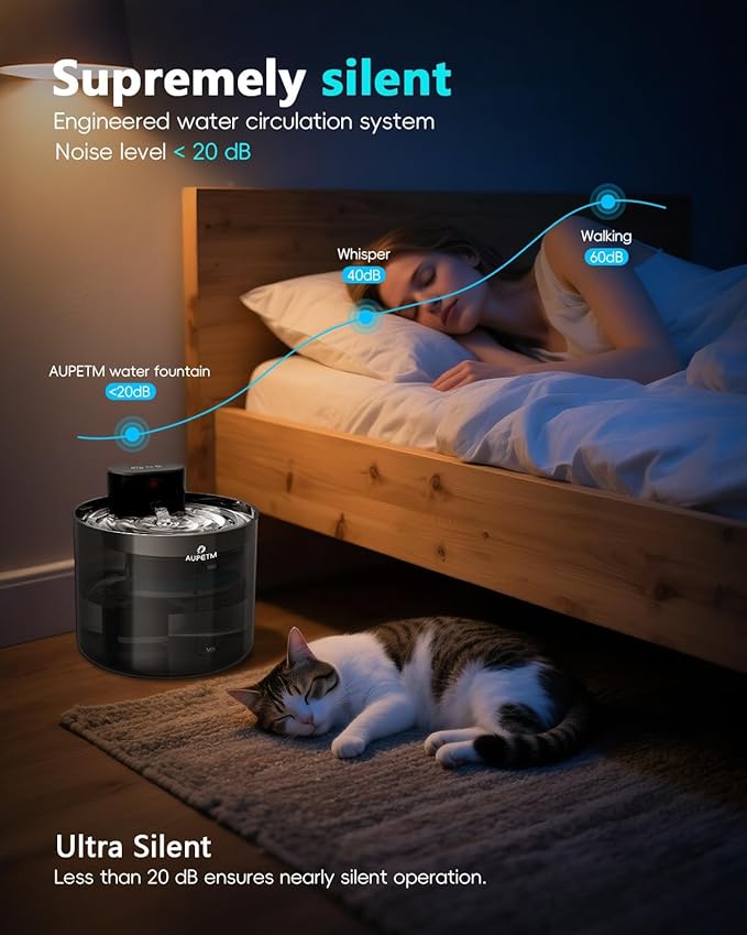 Cordless Cat Water Fountain, 3.5L/119oz Wireless Pet Fountain with Stainless Steel Tray, 60-Day Battery, Motion Sensor & Timer, Cat/Dog Water Bowl Dispenser - Ultra Quiet 6-Stage Filtration