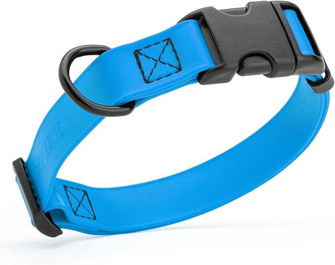 Dogline Durable Biothane Waterproof Collar for Dogs - Odor-Resistant Coated Webbing, Quick-Release Design, Comfortable Adjustable Fit, 5/8" W by 10-14" L, Cerulean Blue