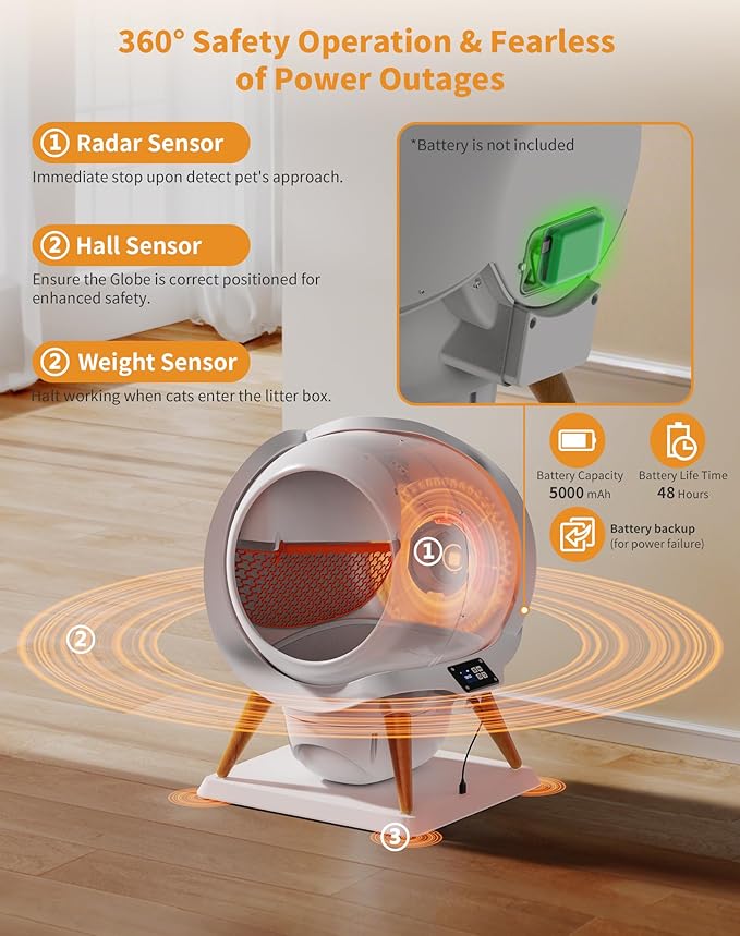 HoneyGuaridan Self-Cleaning Cat Litter Box, Waterproof Automatic Cat Litter Box,App Control, Odourless, Integrated Safety Protection, Water Rinsable and Easy to Clean, for Multiple Cats (3-33lb)